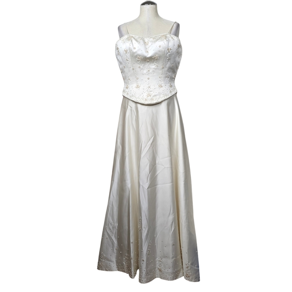 Cosmobella Off White Beaded Pearl Strap Wedding Dress 6